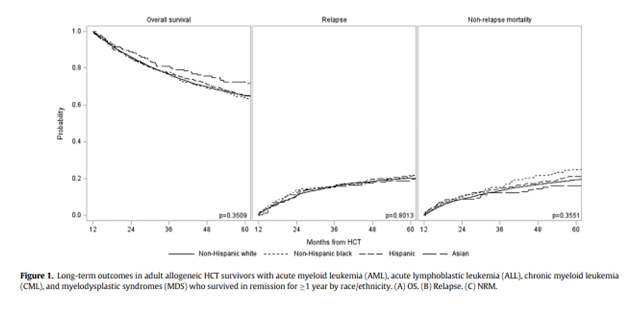Overall survival vs relapse vs non-relapse mortality - race and ethnicity